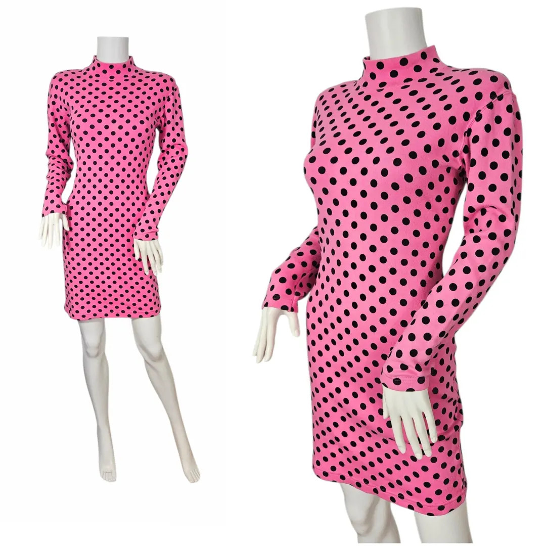 Esprit Sport 1980s Pink Black Polka Dot Print Cotton Dress Med | Etsy (Global)