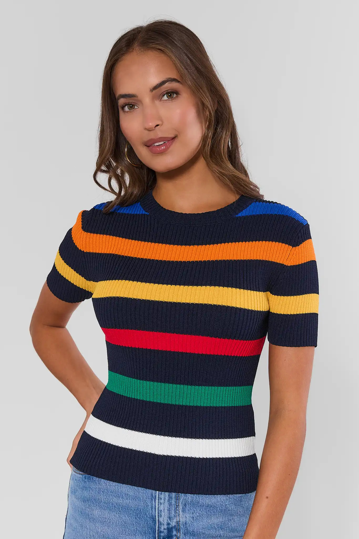 Multi Striped Ribbed Knit Top | Avara