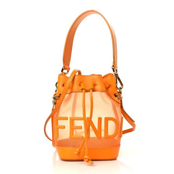 Mesh Vitello King F is Fendi Logo Embroidered Mini Mon Tresor Bucket Bag Aranciata Clementime | FASHIONPHILE (US)