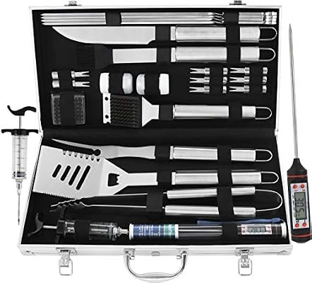 grilljoy 24PCS BBQ Grill Tools Set with Meat Thermometer and Injector - Extra Thick Stainless Ste... | Amazon (US)