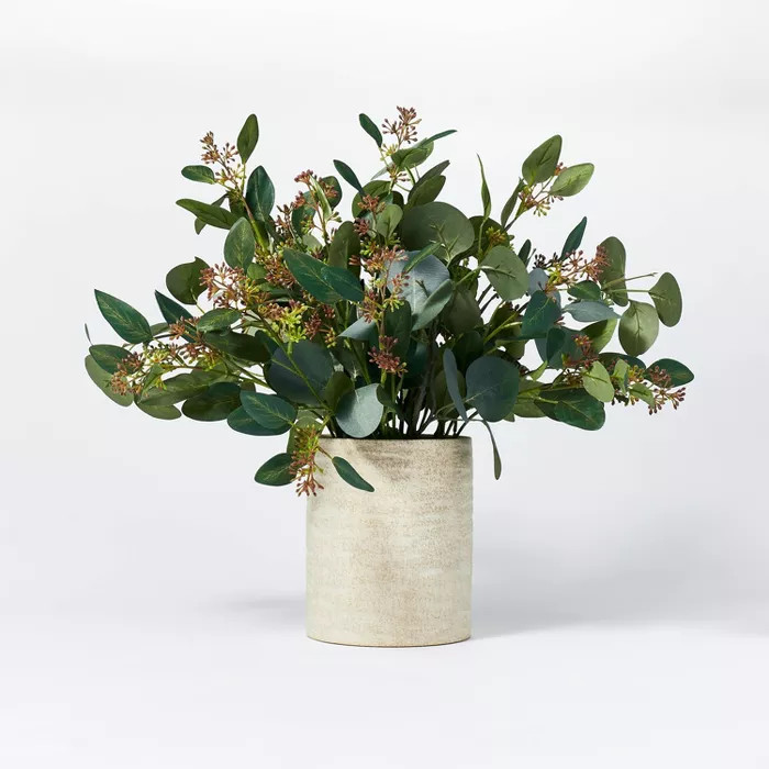 20" x 18" Seeded Eucalyptus and Pod Plant Arrangement in Ceramic Vase - Threshold™ ... | Target