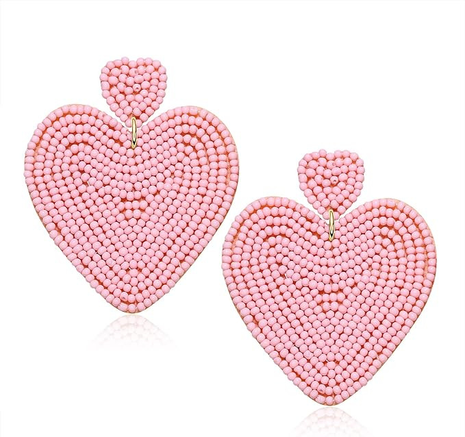 Heart Earrings for Women Hypoallergenic Beaded Statement Dangle Earrings Boho Handmade Red Love H... | Amazon (CA)