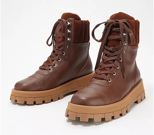 Schutz Leather Lace Up Hiker Boots - Sutton | QVC