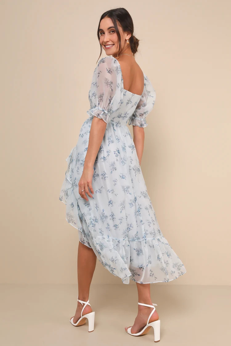 Luxe Brilliance Light Blue Floral Organza Floral Midi Dress | Lulus