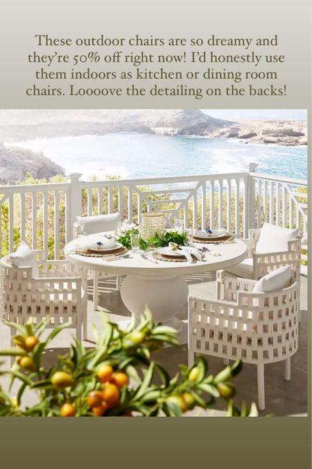 These outdoor chairs are so dreamy and they’re 50% off right now! I’d honestly use them indoors as kitchen or dining room chairs. Loooove the detailing on the backs!

#LTKSummerSales #LTKHome #LTKSaleAlert
