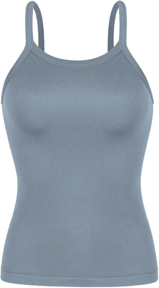 ODODOS Seamless Tank for Women Ribbed Strappy Sleeveless Shirts Scoop Neck Cami Tops | Amazon (US)