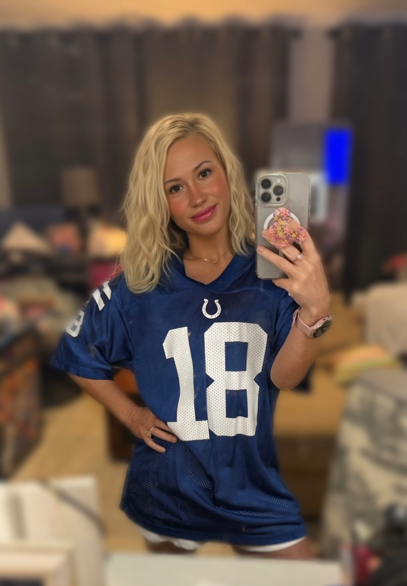 Super Bowl Sunday reppin’ the original #18 💙🏈
If you know, you know. Jersey is vintage, but  linked similar options 🥰 #superbowlsunday #gamedayfit

#LTKPetite #LTKActive #LTKootd