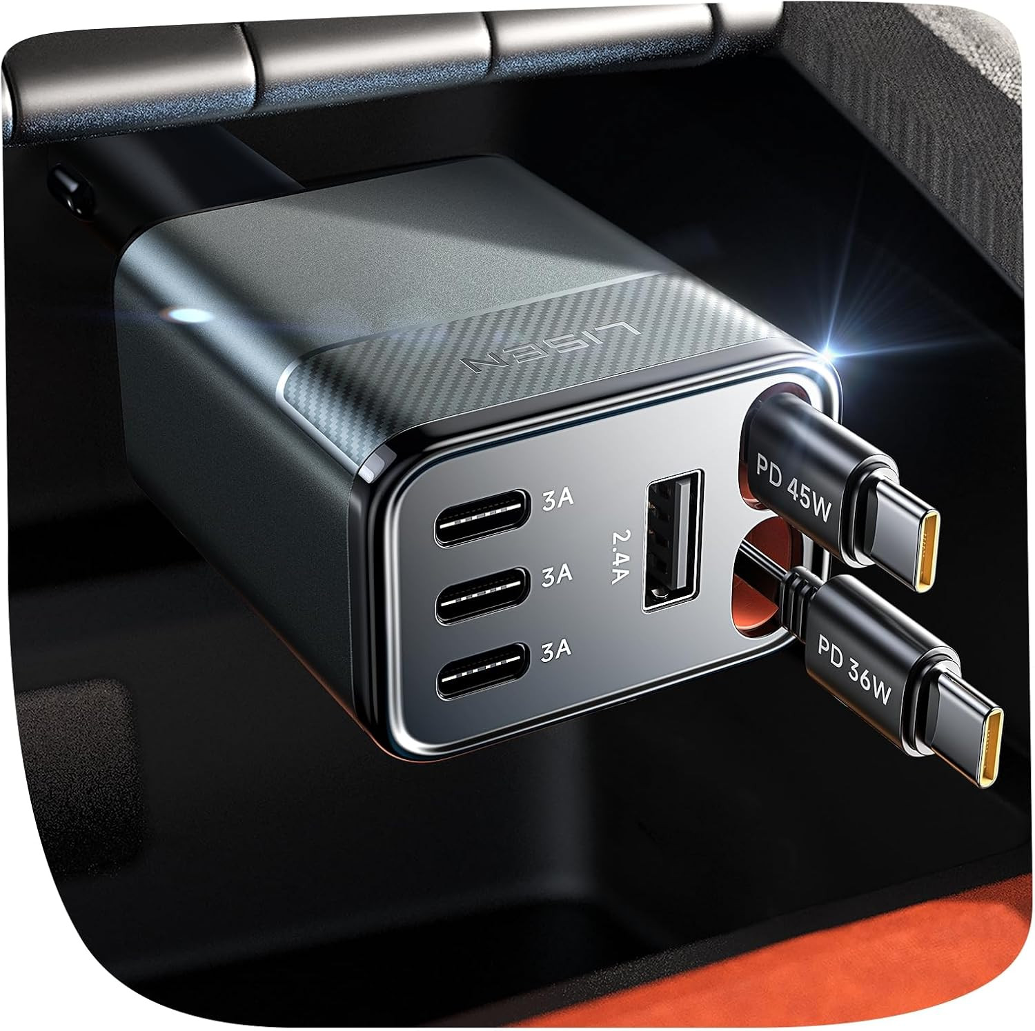 LISEN 138W Retractable USB C Car Charger Fast Charge 6-Port for iPhone 18 | Amazon (US)