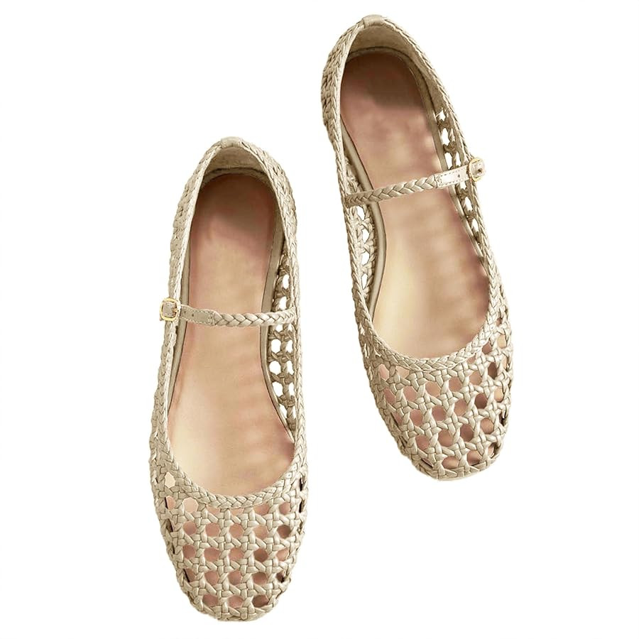 Woven Mesh Ballet Flats for Women with Metal Buckle Strap Ballerina Flat Shoes Comfortable Round ... | Amazon (US)