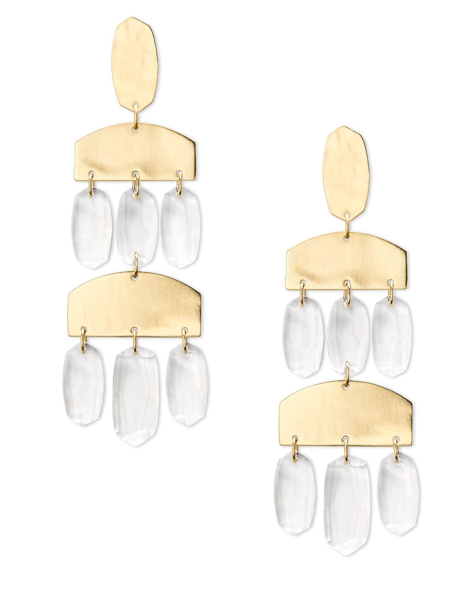 Emmet Gold Statement Earrings in Clear Glass | Kendra Scott