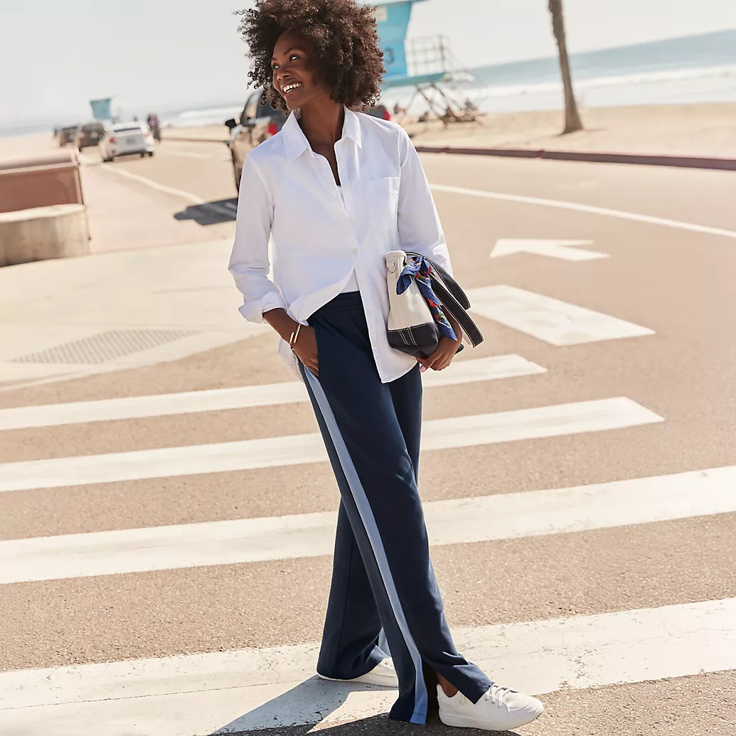 Women's Sport Knit High Rise Relaxed Straight Leg Side Stripe Pants | Lands' End (US)