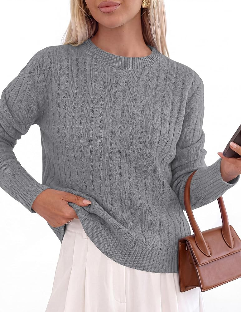 PRETTYGARDEN Women's Cable Knit Sweaters Long Sleeve Pullover Fall Outfits | Amazon (US)