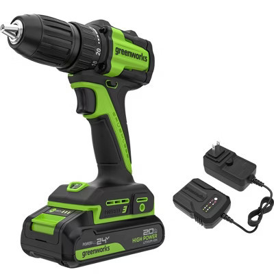 Greenworks POWERALL 24V Cordless Brushless Drill/Driver with 2Ah Battery and Charger | Target