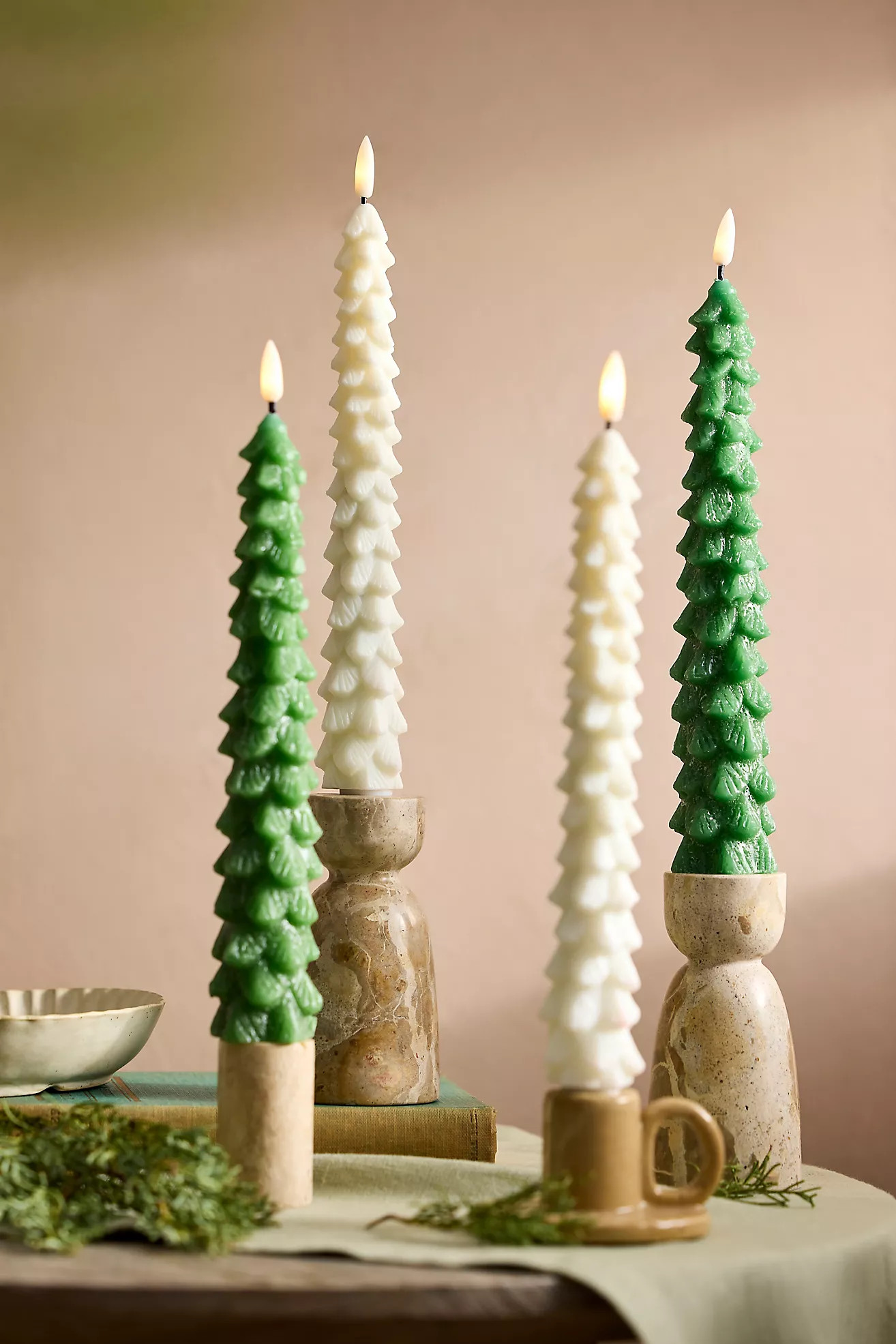 Flameless Wax Tree Taper Candles, Set of 2 | Anthropologie (US)