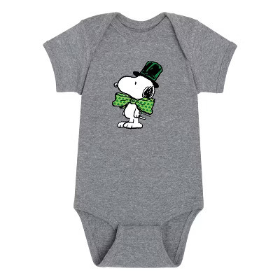 Boys' Peanuts St. Patrick's Day with Snoopy Baby Graphic One Piece - Bowtie Outfit - Athletic Heather - Newborn | Target