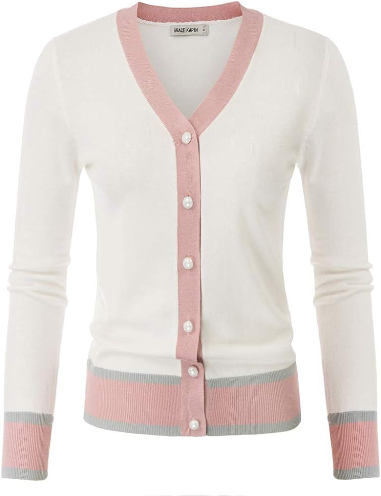 GRACE KARIN Women's Long Sleeve Button Down Sweater Classic V-Neck Knit Cardigan | Amazon (US)