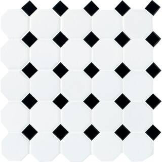 Daltile Octagon and Dot Matte White with Black Dot 12 in. x 12 in. x 6 mm Ceramic Mosaic Floor an... | The Home Depot