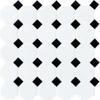 Octagon and Dot Matte White with Black Dot 12 in. x 12 in. Glazed Ceramic Mosaic Tile (1 sq. ft./... | The Home Depot