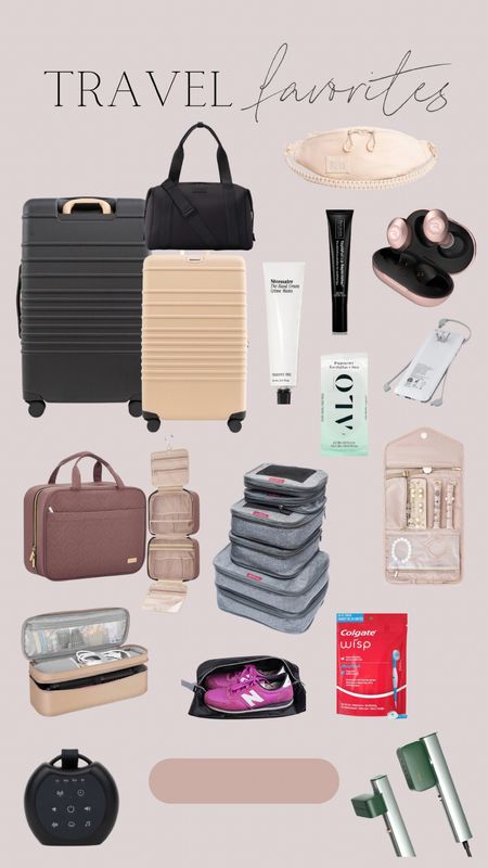 Travel favorites ✈️ 
—This luggage is the best I’ve owned! So worth it. Super durable. I have the 29” check in in black and the carry-on roller in beige. Both come with laundry bags.
—Dagne Dover duffle in large is the perfect underseat carryon, love all the compartments. 
—Toiletry organizer holds my skincare and makeup.
—Hair organizer fits hot tools and hair items. I carry my Dyson airwrap, brush, and travel sized hair products in it. 
—Not the cutest travel cubes but they do the trick 😂 
—Colgate mini brushes while traveling (don’t worry I also bring my normal toothbrush!!) 
—Portable steamer is sleek and a good travel size. 

#LTKfindsunder50 #LTKitbag #LTKtravel