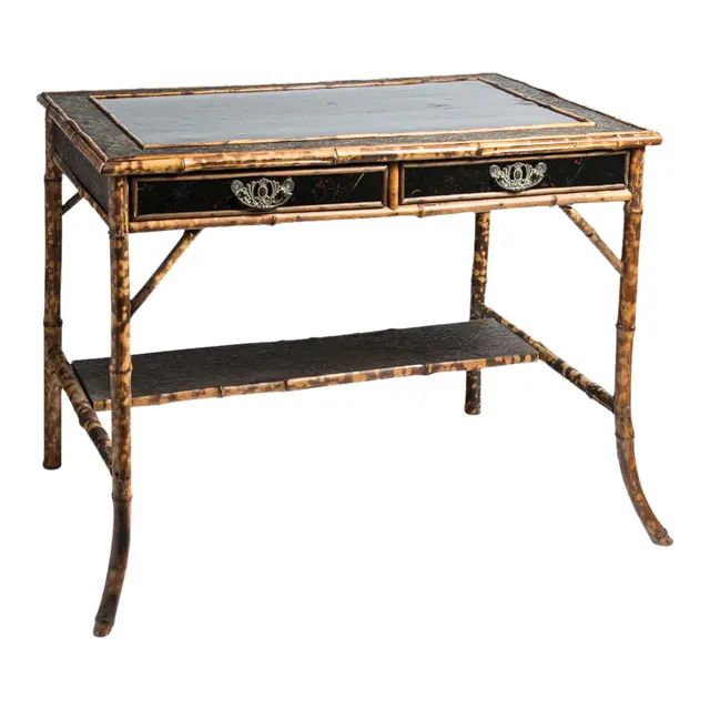 19Th. Century English Bamboo Two Drawer Writing Desk Table | Chairish