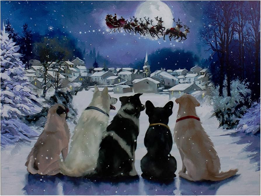 Northlight LED Lighted Fiber Optic Dogs and Santa's Sleigh Christmas Wall Art 12" x 15.75" | Amazon (US)