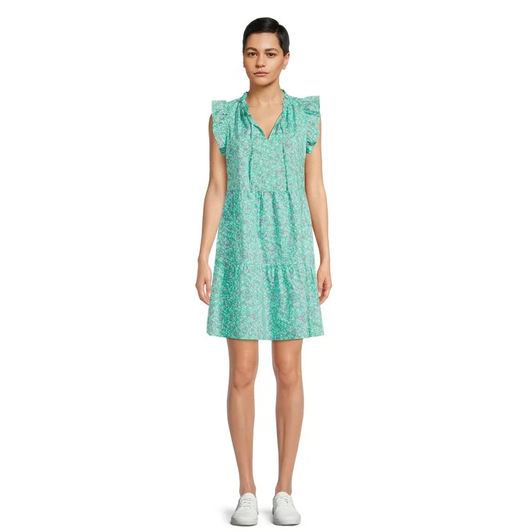 Time and Tru Women's Tiered Cotton Poplin Dress | Walmart (US)