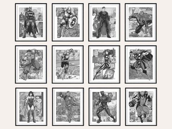 Set 12 superhero print download, marvel dc hero instant printable poster for nursery room wall de... | Etsy (US)