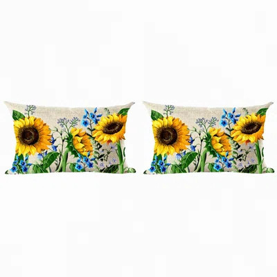 Sunflower Summer Watercolor Decorative Pillow Cover - Set of 2 | Yellow Flower Lumbar Throw Case for Home Living Room Bed Sofa Car | Cotton Linen Rect | Wayfair North America