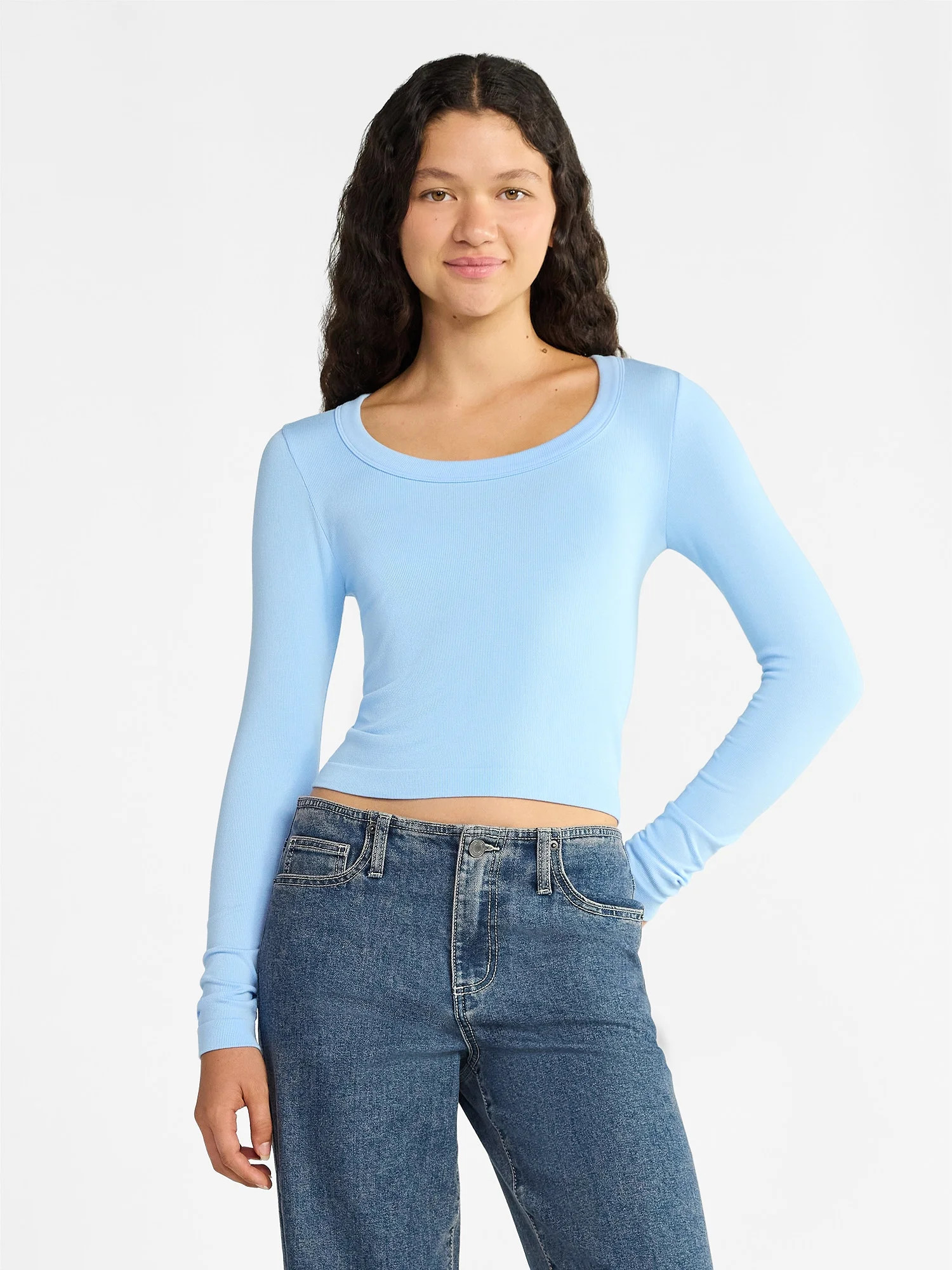 No Boundaries Scoop Neck Seamless Tee, Women's | Walmart (US)