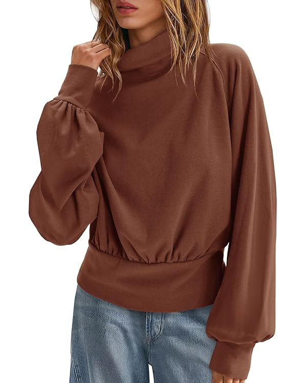 Yanekop Womens Turtleneck Tops Mock Neck Long Sleeve Shirts Oversized Cropped Sweatshirts Loose F... | Amazon (US)