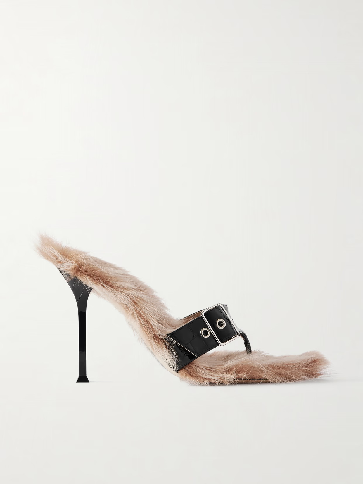 CHRISTEN - Helix Buckled Shearling-lined Croc-effect Leather Sandals - Neutrals | NET-A-PORTER (US)