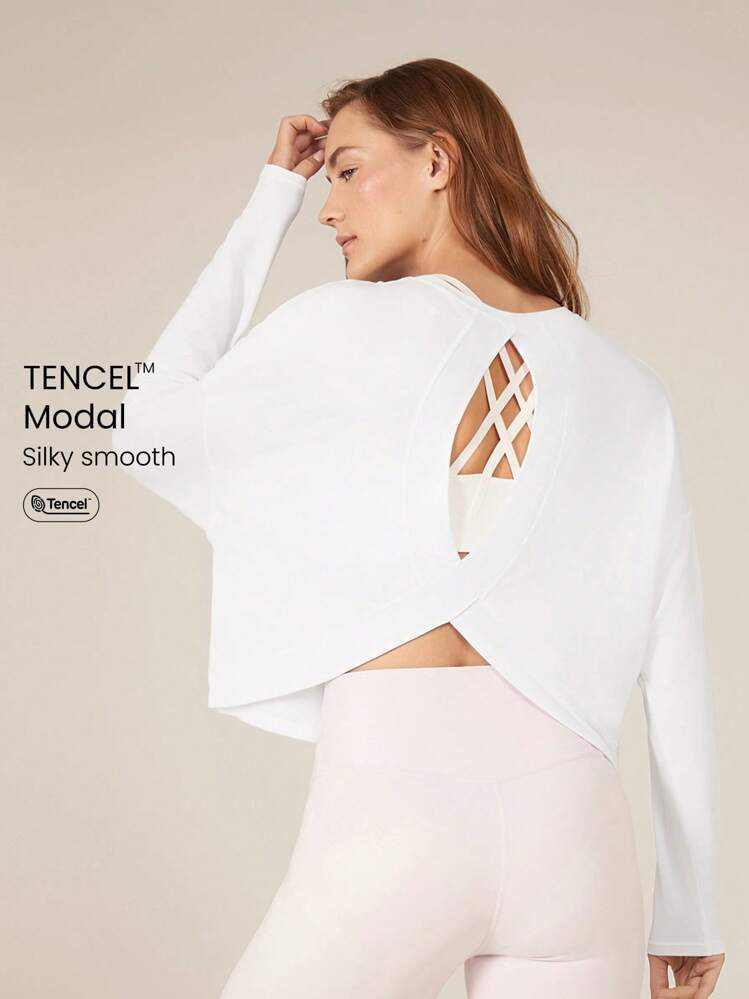 GLOWMODE Modal Oversized Long Sleeve Tee With Keyhole Back Low Impact Yoga Daily Casual | SHEIN