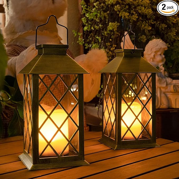 TAKE ME 14" Solar Lanterns Outdoor Waterproof Garden Lanterns Large Flickering Flameless Candle M... | Amazon (US)