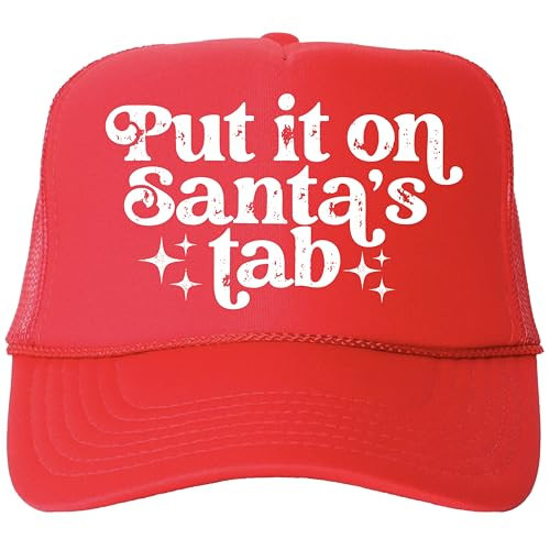 Put it on Santa's Tab Unisex Trucker Hat Funny Christmas Classic 5 Panel Mesh Snap Back Red Trucker Hat | Amazon (US)