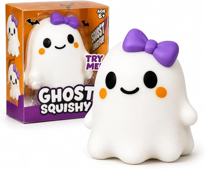 Halloween Ghost Squishy Toy, Cute White Ghost Squeeze Toy with Purple Bow, Soft Slow Rising Squis... | Amazon (US)
