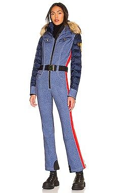 Goldbergh Longmont Faux Fur Jumpsuit in Denim from Revolve.com | Revolve Clothing (Global)