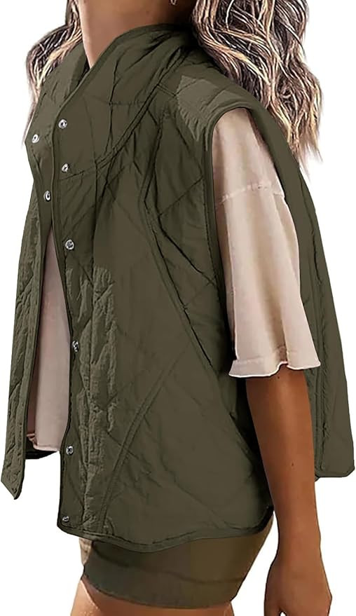 Veatzaer Chaleco acolchado para mujer, con cuello alto, ligero, sin mangas, con botones | Amazon (US)