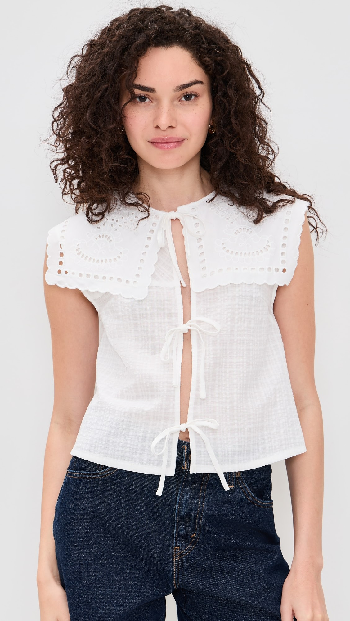 Cutwork Collar Tie Front Blouse | Shopbop
