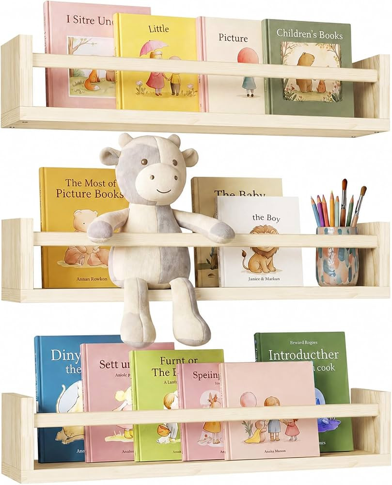 Fixwal Nursery Shelves, 16.5 Inch Floating Bookshelves for Wall Set of 3, Baby Nursery Decor, Sol... | Amazon (US)