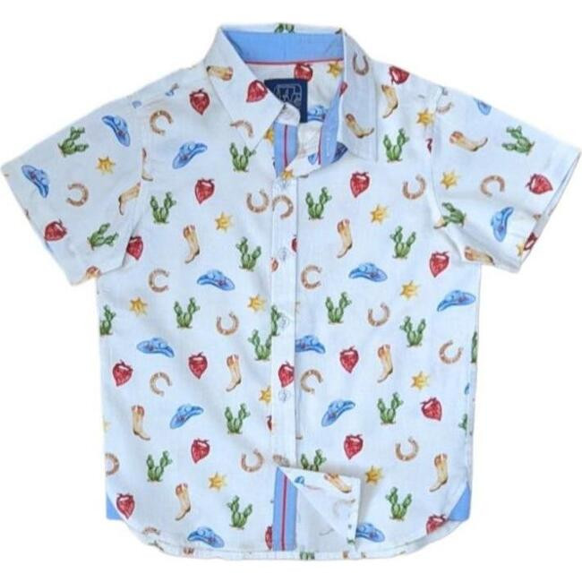TukTuk Designs | Wild West Ribbon Trim Collar Short Sleeve Front Button Shirt, (Multicolors, Size 7-8Y) | Maisonette | Maisonette