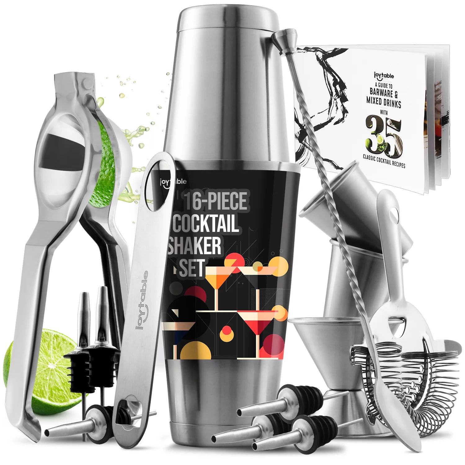 JoyTable 16pc Bartender Cocktail Shaker Set, Stainless Steel Bartender Kit Bar Tool Set, with All... | Walmart (US)