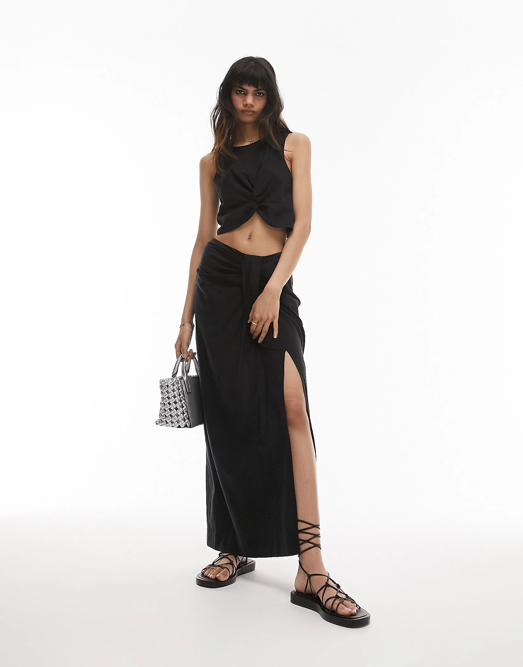 Topshop knot front co ord skirt in black | ASOS (Global)