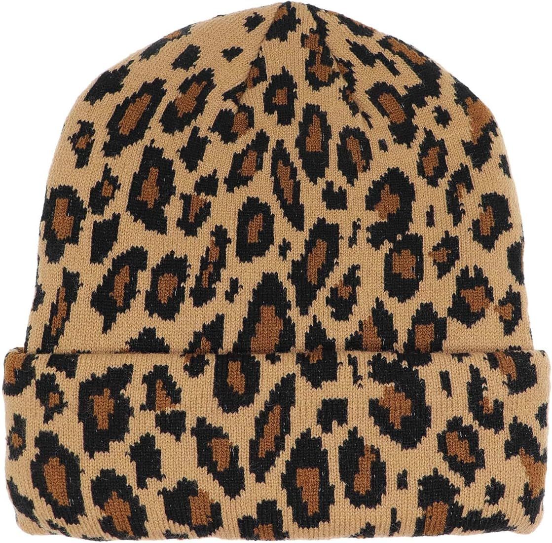 Newfancy Women Men Winter Hats Leopard Print Cuffed Beanie Double Layers Thick Knitted Soft Warm ... | Amazon (US)