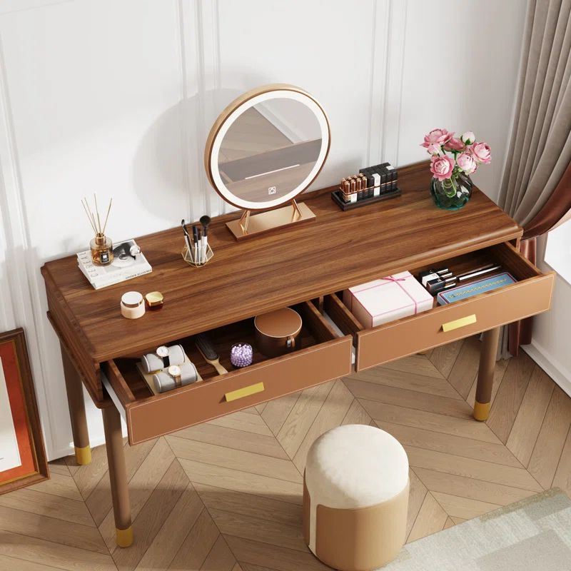 Hourigan Vanity Desk with 2 Drawers, Brown | Wayfair North America