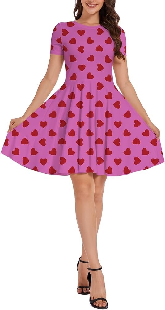 Heart Dress Women Valentines Love Day Outfits Short Sleeve Trendy Swing Dresses Amazon | Amazon (US)