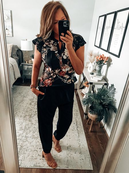 I dresses the joggers up with this cute blouse. I’m loving these! Fits tts, more colors and prints 

Spring outfit, summer outfit, date night outfit, joggers outfit, dressy joggers, heels, Amazon fashion, Amazon finds, over 40 fashion 

#LTKsalealert #LTKfindsunder50 #LTKstyletip