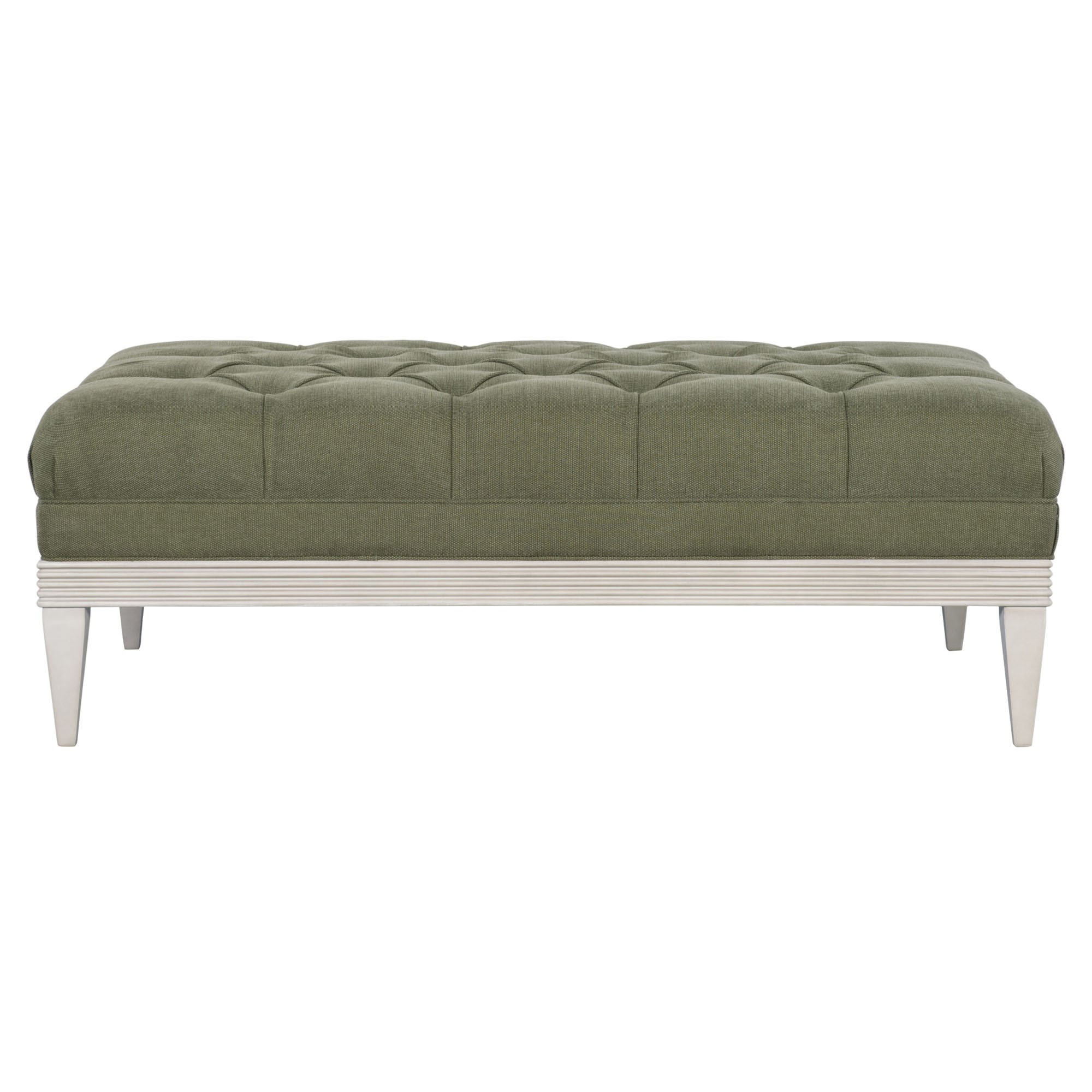 Meredith Updated Traditional Moss Green Cream Wood Tufted Rectangular Ottoman | Kathy Kuo Home