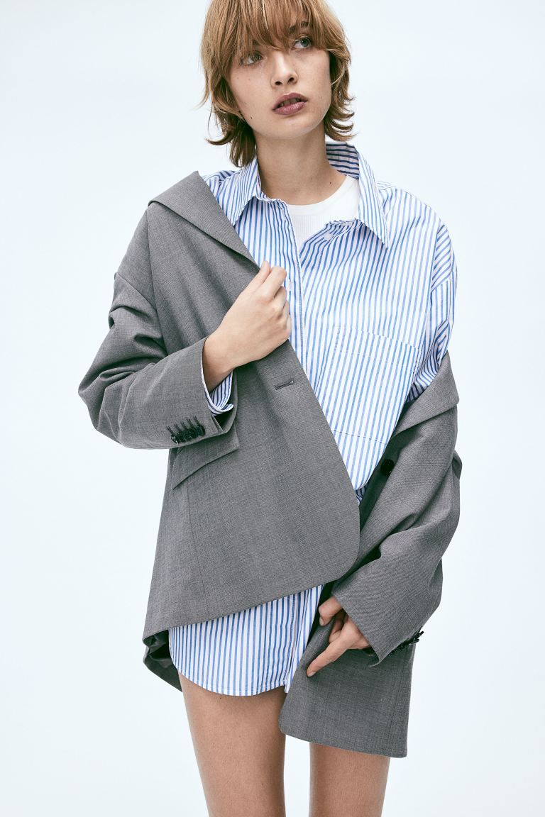 Oversized poplin shirt - Sky blue/Striped - Ladies | H&M GB | H&M (UK, MY, IN, SG, PH, TW, HK)