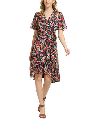 Calvin Klein Women's Printed Chiffon V-Neck Dress - Macy's | Macy's