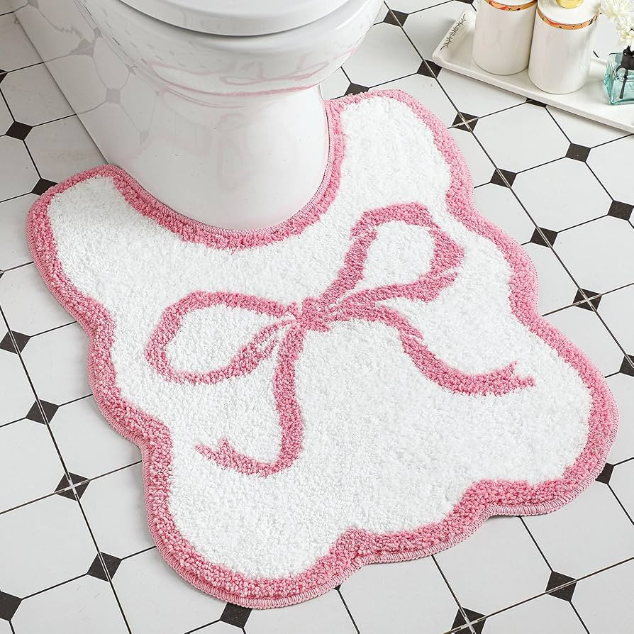 Bow Toilet Rug U-Shaped Luxury Scalloped Bathroom Mat Non Slip Cute Microfiber Soft Plush Bath Ru... | Amazon (US)